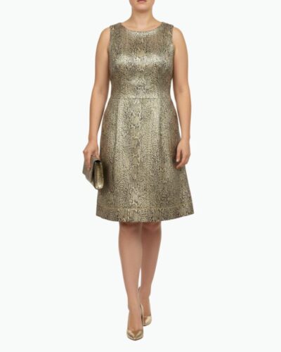 Zlaté společenské midi šaty s reliéfní strukturou