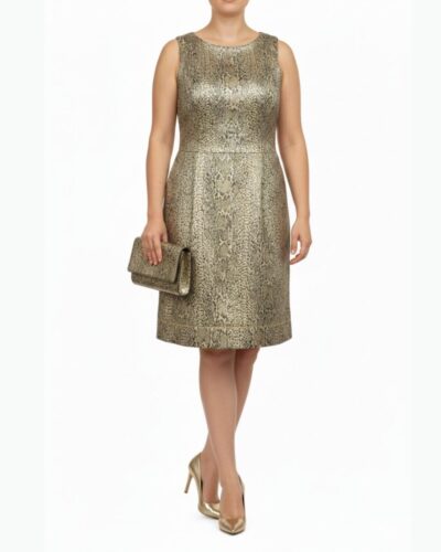 Zlaté společenské midi šaty s reliéfní strukturou